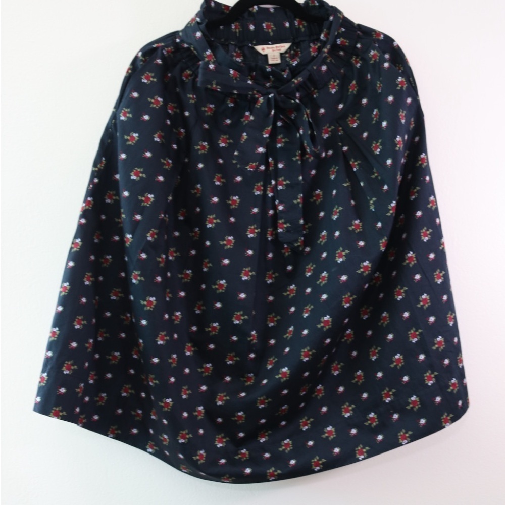 Brooks Bothers Red Fleece Calico Navy Cotton Belted Paperbag Full Skirt Sz 2